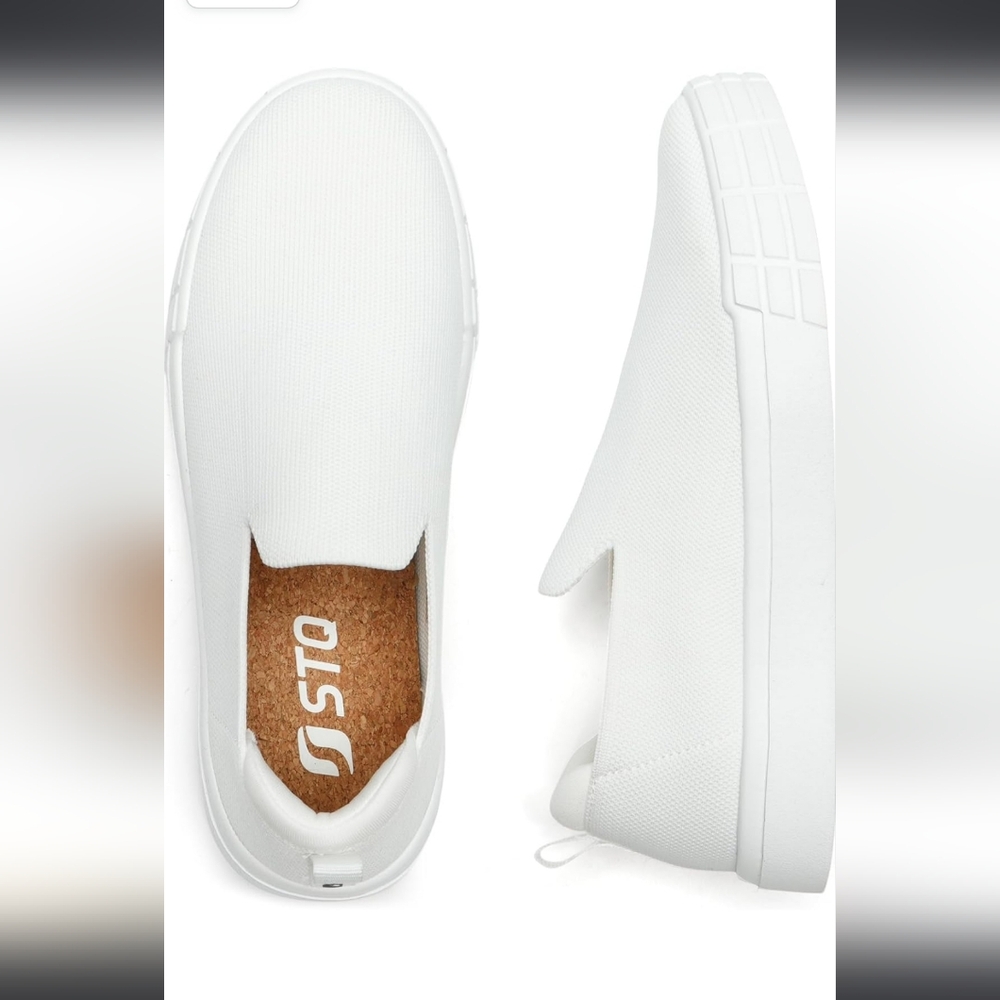 STQ Women's Slip-On White Canvas Sneakers